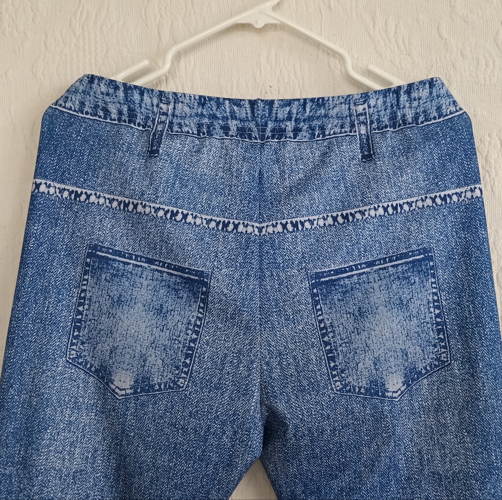 Faux Crochet Jeggings Denim Look Legging Floral Stretchy Casual Plus Bohemian 1X - Picture 9 of 11